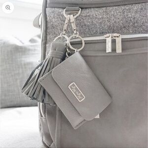 Itzy Ritzy Gray Card Holder Mini Wallet with Charm Keychain Attachment